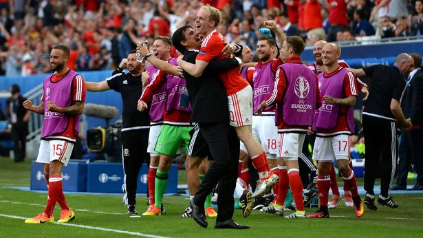 Coleman and Williams celebrate at Euro 2016. 